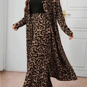 Leopard Print Maxi Dress with Long Cardigan